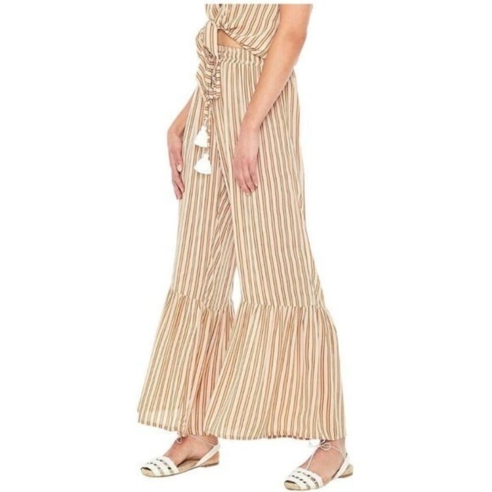 Faithful The Brand Bisou Stripes Ruffle Bottom Wide Leg Soft Pant Size US 6
